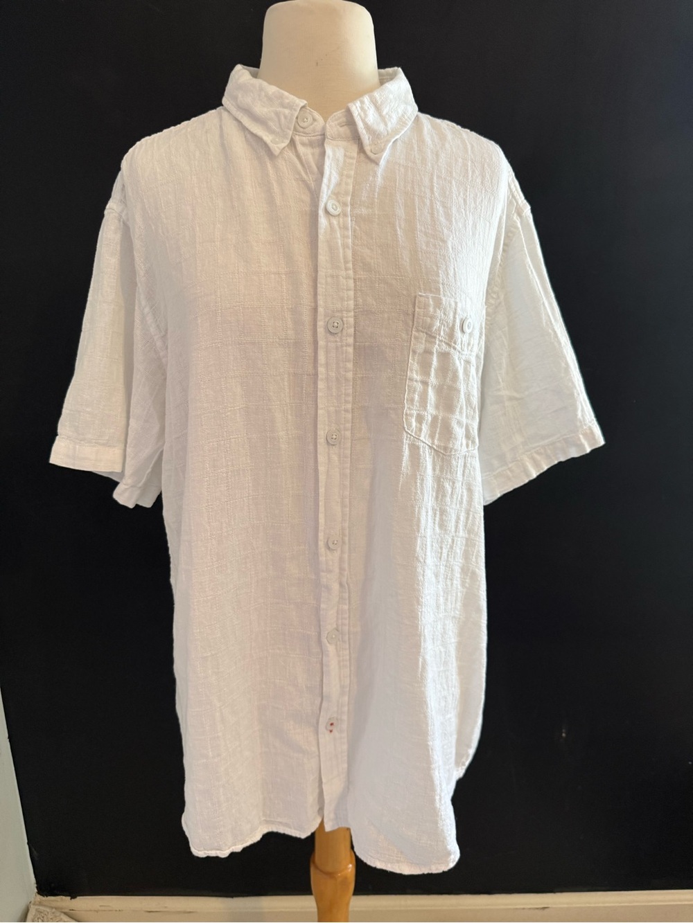 Weatherproof Vintage Men's White Short-Sleeve Casual Button-Down Linen Shirt XL